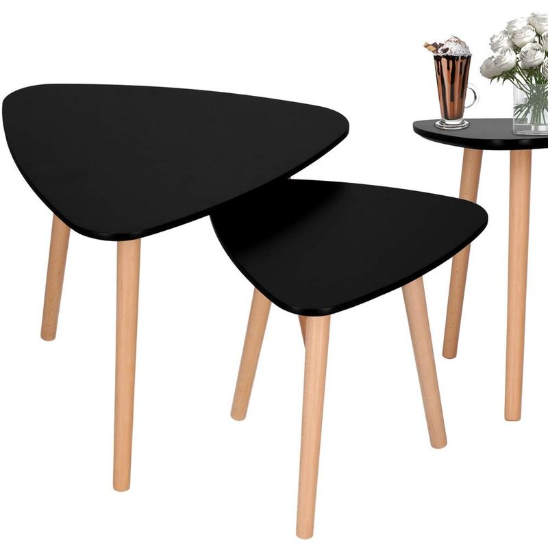 Casa si Gradina - Mobilier - Mese si birouri - Masute de cafea - Set 2 mese de cafea, ovale, 54x45 cm si 41x40 cm, Blat MDF, Picioare lemn, Negru - Infinity.ro