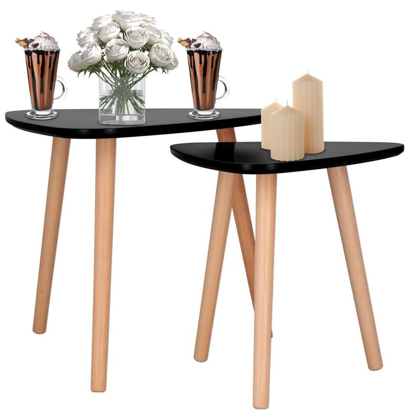 Casa si Gradina - Mobilier - Mese si birouri - Masute de cafea - Set 2 mese de cafea, ovale, 54x45 cm si 41x40 cm, Blat MDF, Picioare lemn, Negru - Infinity.ro