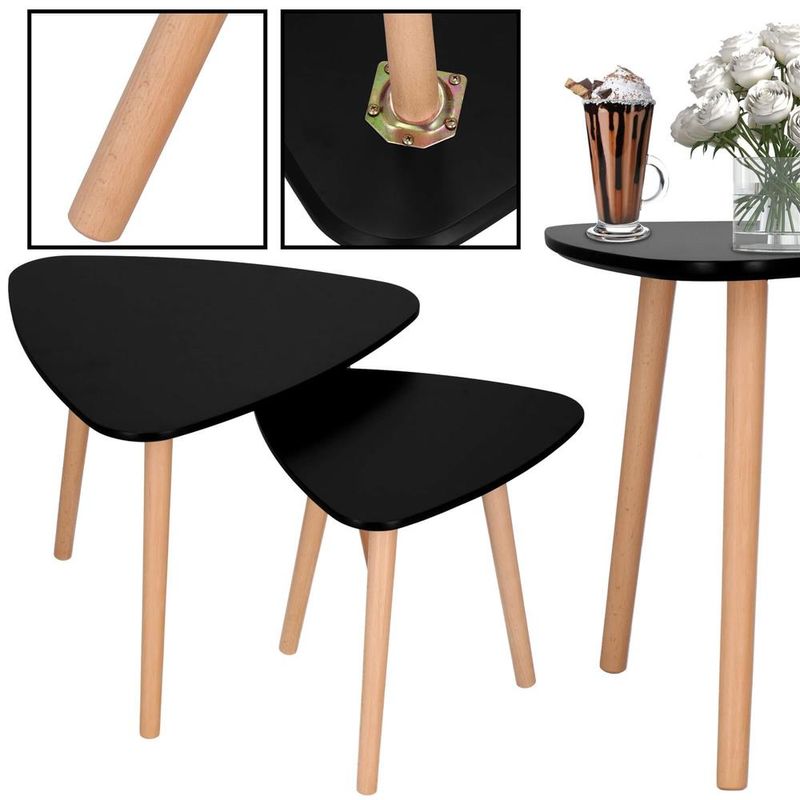 Casa si Gradina - Mobilier - Mese si birouri - Masute de cafea - Set 2 mese de cafea, ovale, 54x45 cm si 41x40 cm, Blat MDF, Picioare lemn, Negru - Infinity.ro