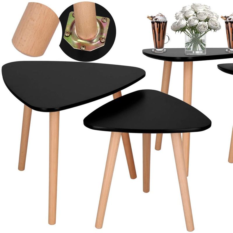 Casa si Gradina - Mobilier - Mese si birouri - Masute de cafea - Set 2 mese de cafea, ovale, 54x45 cm si 41x40 cm, Blat MDF, Picioare lemn, Negru - Infinity.ro
