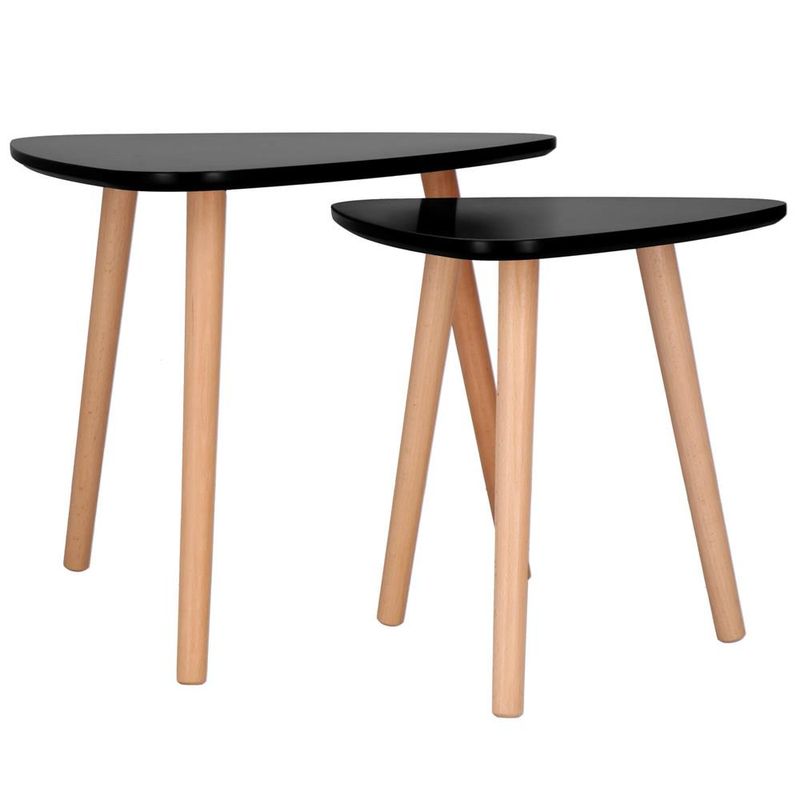 Casa si Gradina - Mobilier - Mese si birouri - Masute de cafea - Set 2 mese de cafea, ovale, 54x45 cm si 41x40 cm, Blat MDF, Picioare lemn, Negru - Infinity.ro