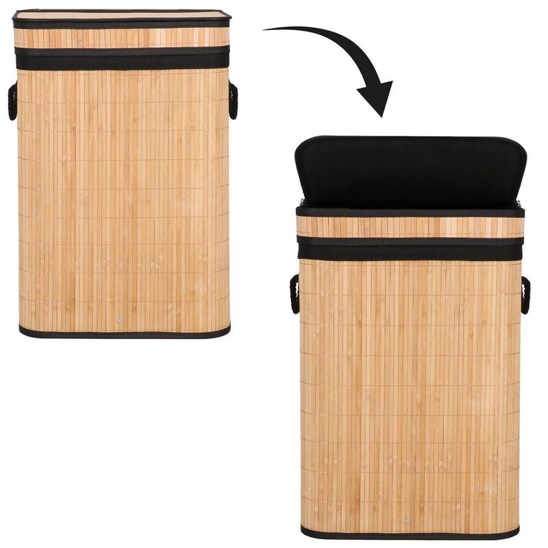 Market - Spalare si intretinere rufe - Uscatoare de rufe si accesorii - Cos de rufe din bambus cu capac, sac detasabil, volum 72L, 42x33x60cm, maro - Infinity.ro