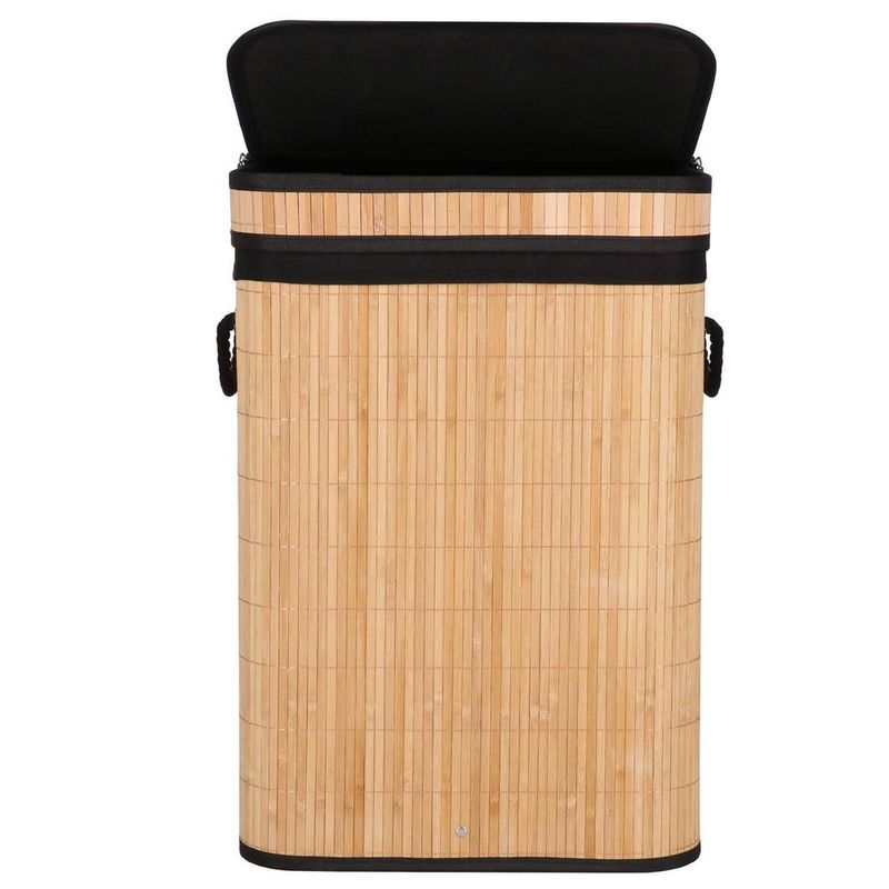 Market - Spalare si intretinere rufe - Uscatoare de rufe si accesorii - Cos de rufe din bambus cu capac, sac detasabil, volum 72L, 42x33x60cm, maro - Infinity.ro