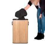 Market - Spalare si intretinere rufe - Uscatoare de rufe si accesorii - Cos de rufe din bambus cu capac, sac detasabil, volum 72L, 42x33x60cm, maro - Infinity.ro