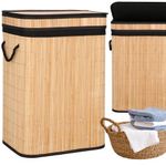 Market - Spalare si intretinere rufe - Uscatoare de rufe si accesorii - Cos de rufe din bambus cu capac, sac detasabil, volum 72L, 42x33x60cm, maro - Infinity.ro