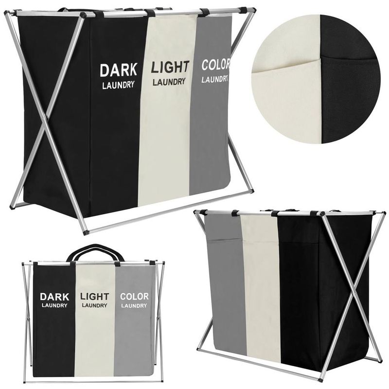 Market - Spalare si intretinere rufe - Uscatoare de rufe si accesorii - Cos de rufe cu 3 compartimente, cadru aluminiu, 68x40x60cm, 146 litri - Infinity.ro