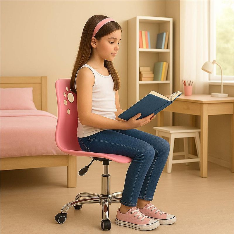 Casa si Gradina - Mobilier - Scaune si fotolii - Scaune - Scaun birou ergonomic, cu sezut din spuma, reglabil pe inaltime, maxim 120 kg, 90x49x48 cm, roz - Infinity.ro