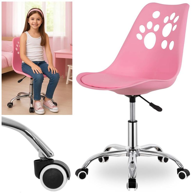Casa si Gradina - Mobilier - Scaune si fotolii - Scaune - Scaun birou ergonomic, cu sezut din spuma, reglabil pe inaltime, maxim 120 kg, 90x49x48 cm, roz - Infinity.ro