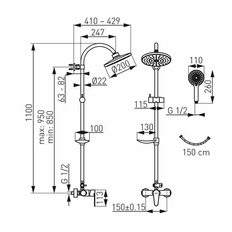 Casa si Gradina - Sanitare - Cazi si cabine de dus - Coloane si seturi de dus - Coloana de dus cu baterie monocomanda pentru dus Ferro Algeo - Infinity.ro