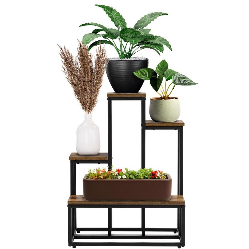 Casa si Gradina - Mobilier - Biblioteci si rafturi - Etajere - Etajera cu 4 rafturi din metal si MDF, 51x34x67 cm, negru si maro - Infinity.ro