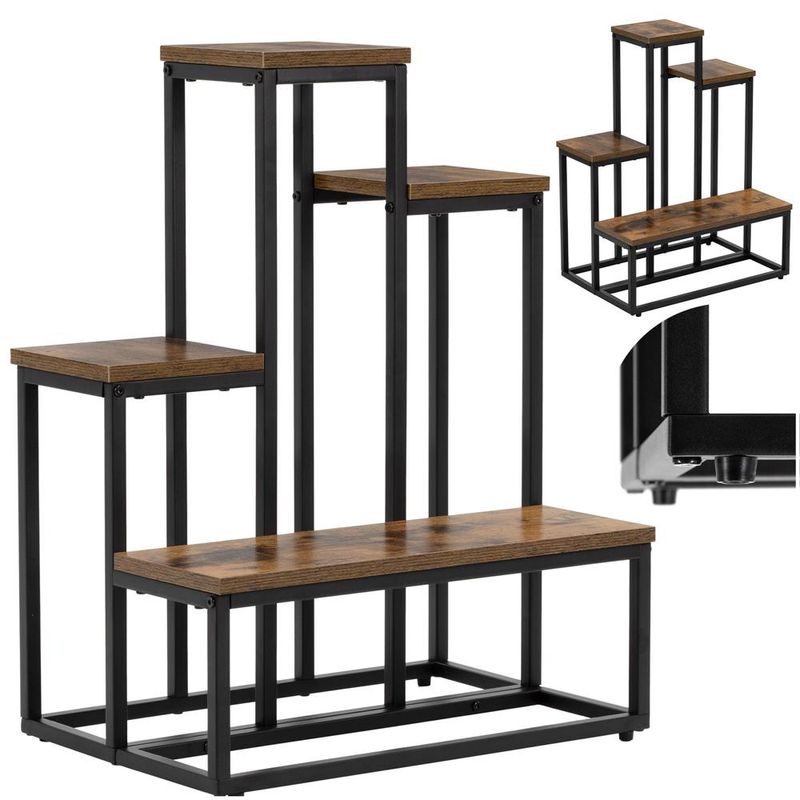 Casa si Gradina - Mobilier - Biblioteci si rafturi - Etajere - Etajera cu 4 rafturi din metal si MDF, 51x34x67 cm, negru si maro - Infinity.ro
