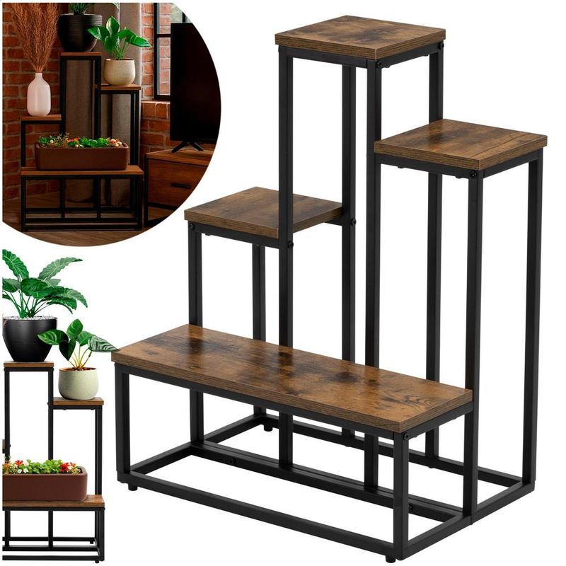 Casa si Gradina - Mobilier - Biblioteci si rafturi - Etajere - Etajera cu 4 rafturi din metal si MDF, 51x34x67 cm, negru si maro - Infinity.ro