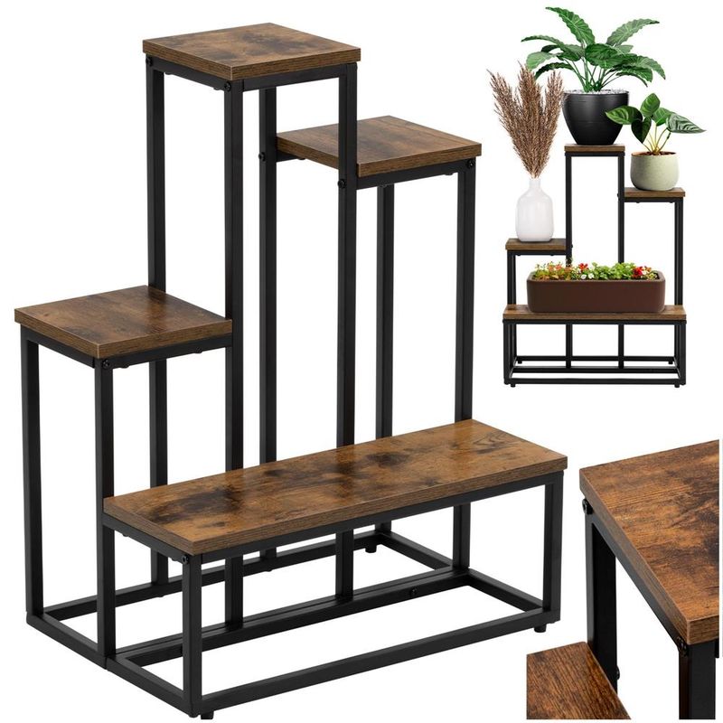 Casa si Gradina - Mobilier - Biblioteci si rafturi - Etajere - Etajera cu 4 rafturi din metal si MDF, 51x34x67 cm, negru si maro - Infinity.ro