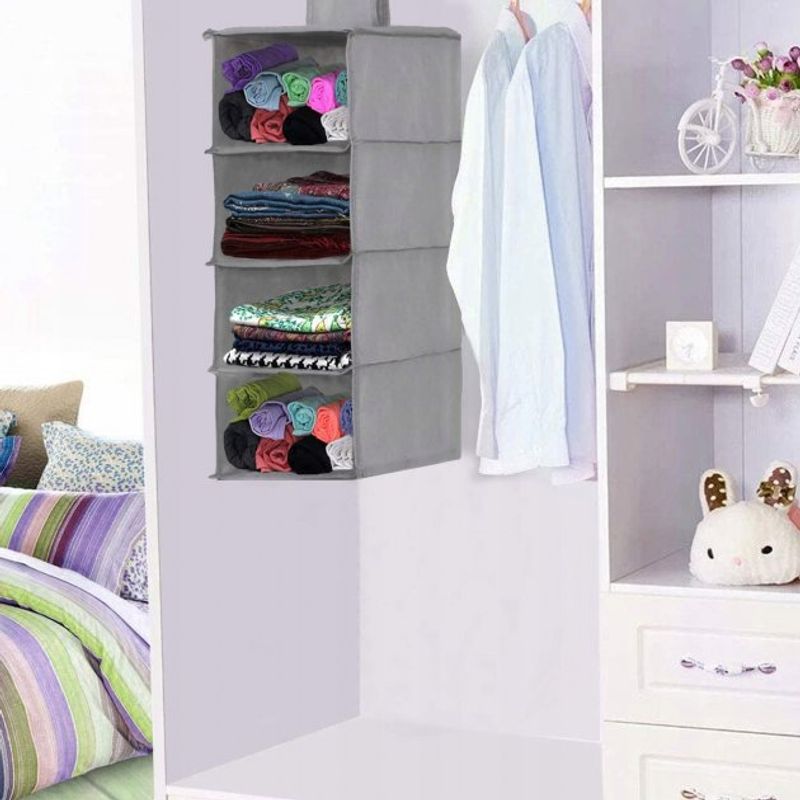 Casa si Gradina - Mobilier - Organizare si depozitare - Organizatoare pentru sertare si dulapuri - Organizator dulap Sersimo, 4 compartimente, textil, 80cm, gri - Infinity.ro