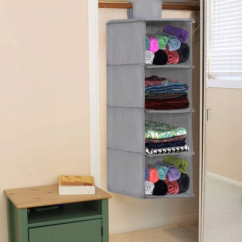 Casa si Gradina - Mobilier - Organizare si depozitare - Organizatoare pentru sertare si dulapuri - Organizator dulap Sersimo, 4 compartimente, textil, 80cm, gri - Infinity.ro
