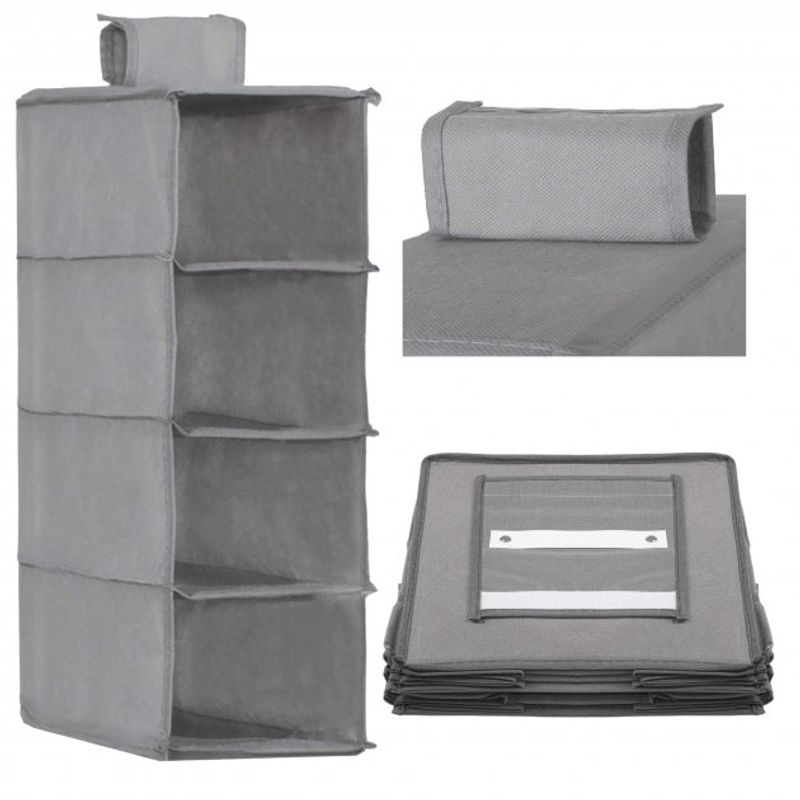 Casa si Gradina - Mobilier - Organizare si depozitare - Organizatoare pentru sertare si dulapuri - Organizator dulap Sersimo, 4 compartimente, textil, 80cm, gri - Infinity.ro