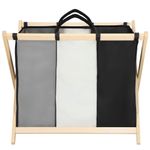 Market - Spalare si intretinere rufe - Uscatoare de rufe si accesorii - Cos de rufe cu 3 compartimente, cadru din lemn, 67x42x57 cm, 105 litri - Infinity.ro