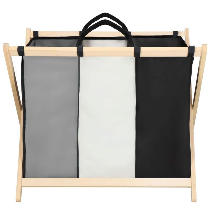 Market - Spalare si intretinere rufe - Uscatoare de rufe si accesorii - Cos de rufe cu 3 compartimente, cadru din lemn, 67x42x57 cm, 105 litri - Infinity.ro