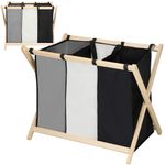 Market - Spalare si intretinere rufe - Uscatoare de rufe si accesorii - Cos de rufe cu 3 compartimente, cadru din lemn, 67x42x57 cm, 105 litri - Infinity.ro