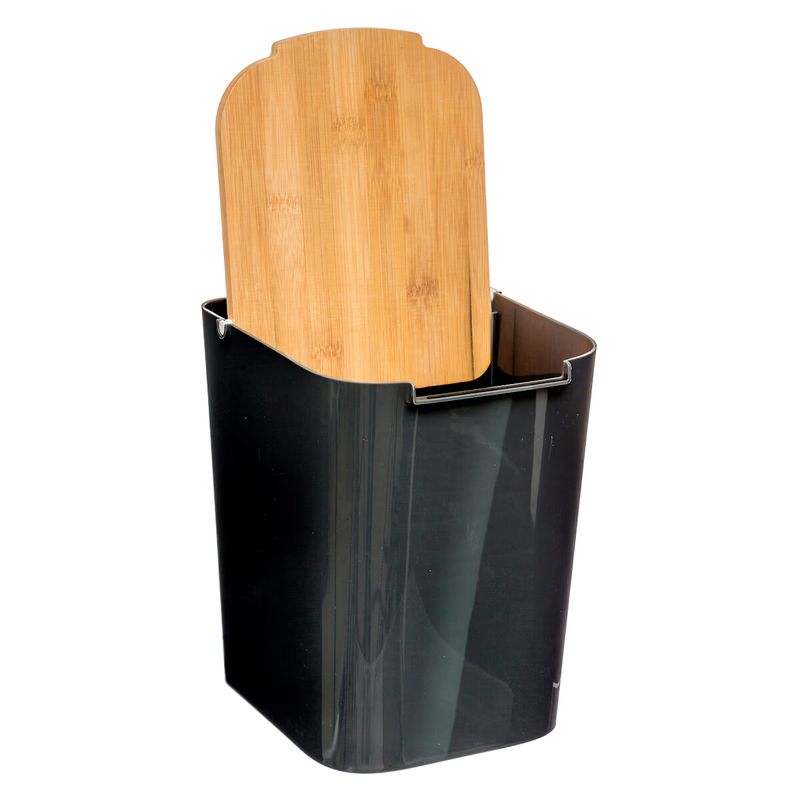 Casa si Gradina - Mobilier - Organizare si depozitare - Cosuri de gunoi - Cos gunoi 5Five Natureo cu capac, polipropilena si bambus, 5 litri, 22x19x24 cm, negru - Infinity.ro