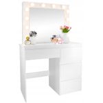 Casa si Gradina - Mobilier - Comode si corpuri - Masute de toaleta - Masa de toaleta si machiaj Hollywood Pro, alba, cu 4 sertare, oglinda si 12 LED-uri, 90x40x140 cm - Infinity.ro