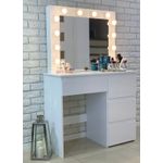 Casa si Gradina - Mobilier - Comode si corpuri - Masute de toaleta - Masa de toaleta si machiaj Hollywood Pro, alba, cu 4 sertare, oglinda si 12 LED-uri, 90x40x140 cm - Infinity.ro
