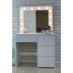 Casa si Gradina - Mobilier - Comode si corpuri - Masute de toaleta - Masa de toaleta si machiaj Hollywood Pro, alba, cu 4 sertare, oglinda si 12 LED-uri, 90x40x140 cm - Infinity.ro