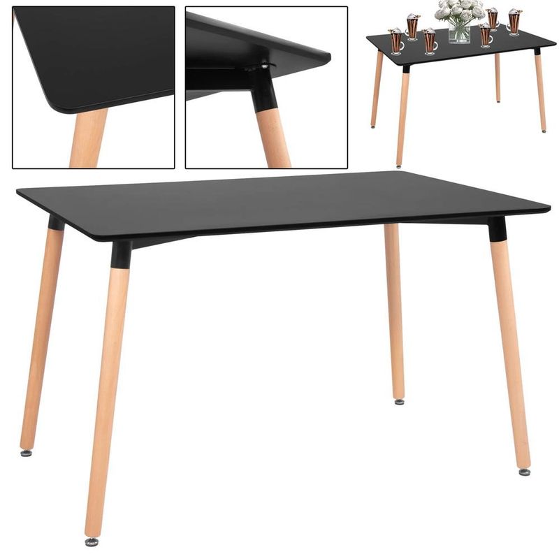Casa si Gradina - Mobilier - Mese si birouri - Mese living - Masa dining bucatarie, dreptunghiulara, 120x80x74 cm, Blat MDF, Picioare lemn, Negru - Infinity.ro