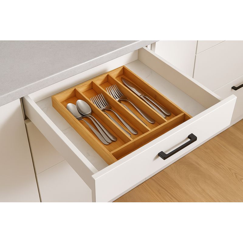 Casa si Gradina - Mobilier - Seturi de mobilier - Seturi bucatarie - Organizator tacamuri 5Five din bambus si MDF cu 5 compartimente, 34x25 cm, maro natural - Infinity.ro