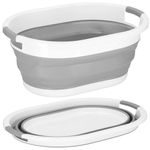 Market - Spalare si intretinere rufe - Uscatoare de rufe si accesorii - Cos de rufe pliabil tip lighean, cu manere, din plastic si silicon, 54x38x23cm, 24litri, gri - Infinity.ro