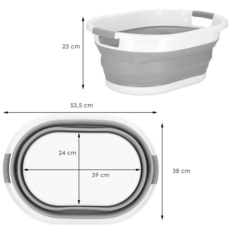 Market - Spalare si intretinere rufe - Uscatoare de rufe si accesorii - Cos de rufe pliabil tip lighean, cu manere, din plastic si silicon, 54x38x23cm, 24litri, gri - Infinity.ro