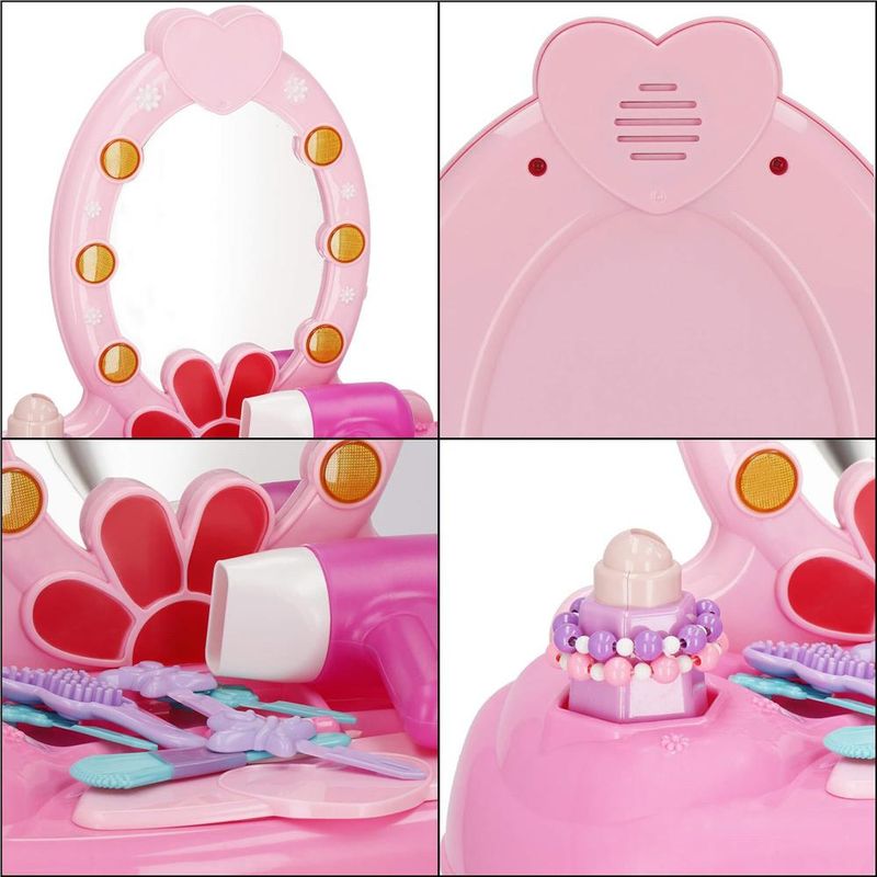 Casa si Gradina - Mobilier - Mobilier copii - Mobilier camera copiilor - Masa toaleta pentru copii, cu taburet, 19 accesorii joaca, din plastic, 37x20x60 cm, roz - Infinity.ro