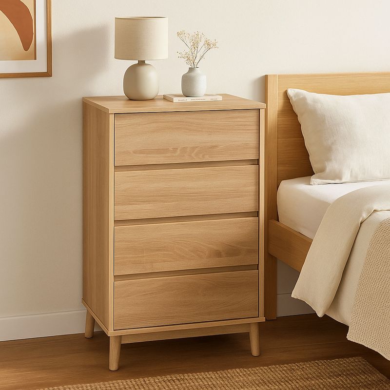 Casa si Gradina - Mobilier - Comode si corpuri - Noptiere - Noptiera Abana cu 4 sertare, PAL si MDF, 60x40x107 cm, bej - Infinity.ro