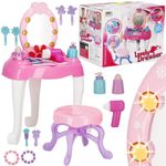 Casa si Gradina - Mobilier - Mobilier copii - Mobilier camera copiilor - Masa toaleta pentru copii, cu taburet, 19 accesorii joaca, din plastic, 37x20x60 cm, roz - Infinity.ro