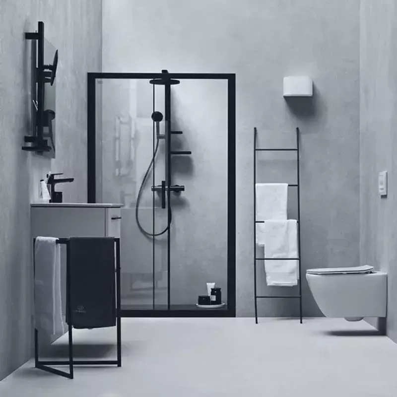 Casa si Gradina - Sanitare - Cazi si cabine de dus - Coloane si seturi de dus - Coloana de dus cu baterie termostatata negru mat Ideal Standard Alu+ - Infinity.ro