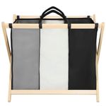 Market - Spalare si intretinere rufe - Uscatoare de rufe si accesorii - Cos de rufe cu 3 compartimente, cadru din lemn, 67x43x55 cm, 105 litri - Infinity.ro