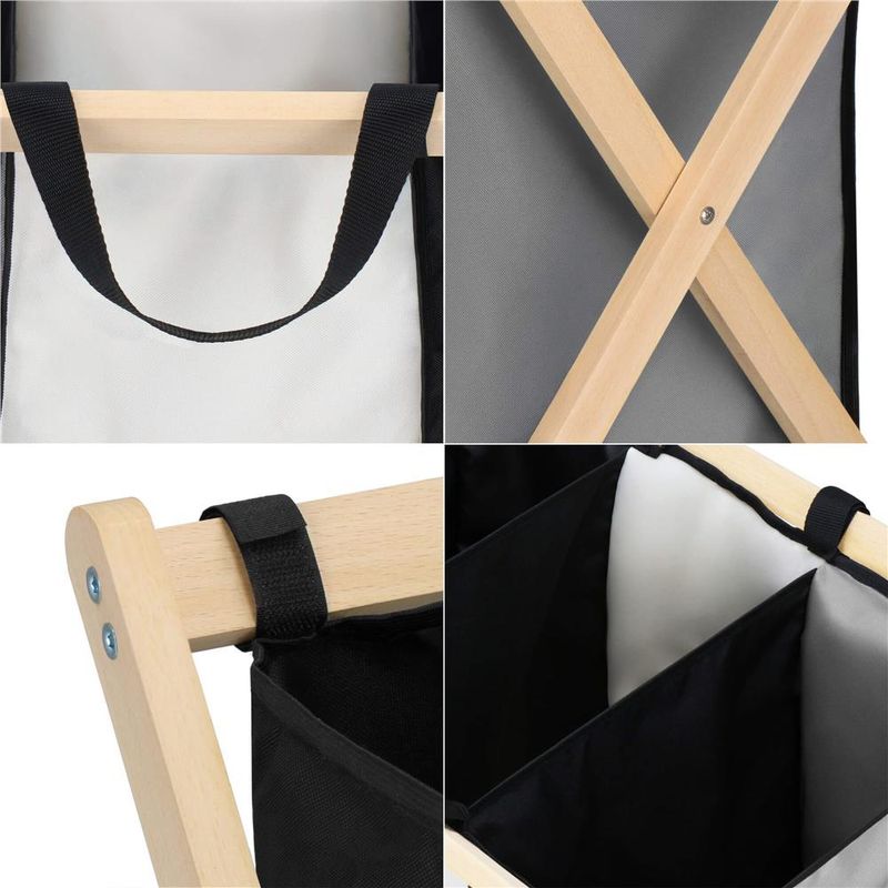 Market - Spalare si intretinere rufe - Uscatoare de rufe si accesorii - Cos de rufe cu 3 compartimente, cadru din lemn, 67x43x55 cm, 105 litri - Infinity.ro