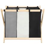 Market - Spalare si intretinere rufe - Uscatoare de rufe si accesorii - Cos de rufe cu 3 compartimente, cadru din lemn, 67x43x55 cm, 105 litri - Infinity.ro