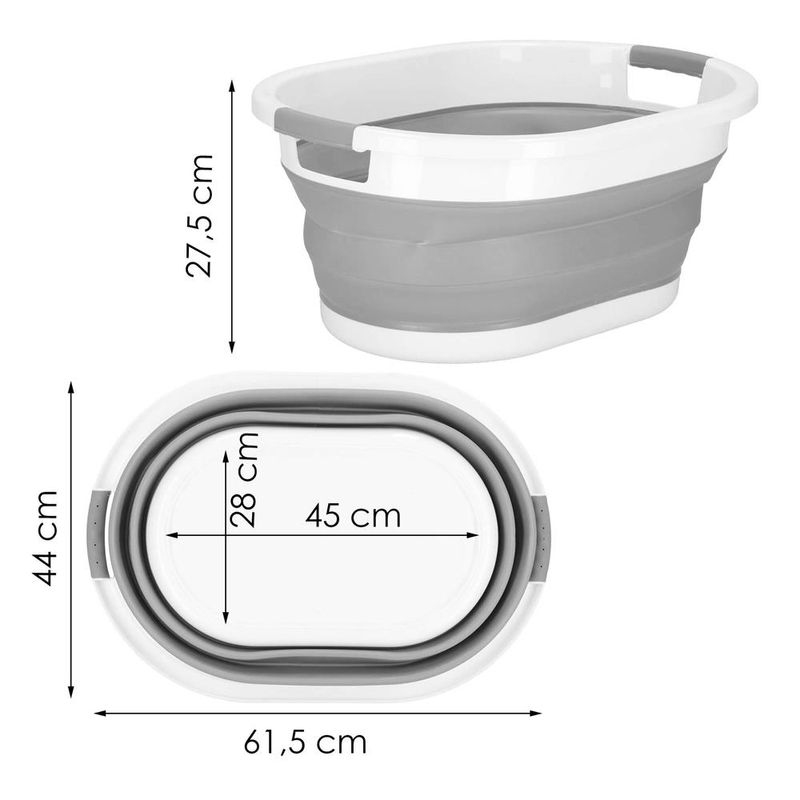 Market - Spalare si intretinere rufe - Uscatoare de rufe si accesorii - Cos de rufe pliabil tip lighean, cu manere, din plastic si silicon, 62x44x28cm, 39litri, gri - Infinity.ro