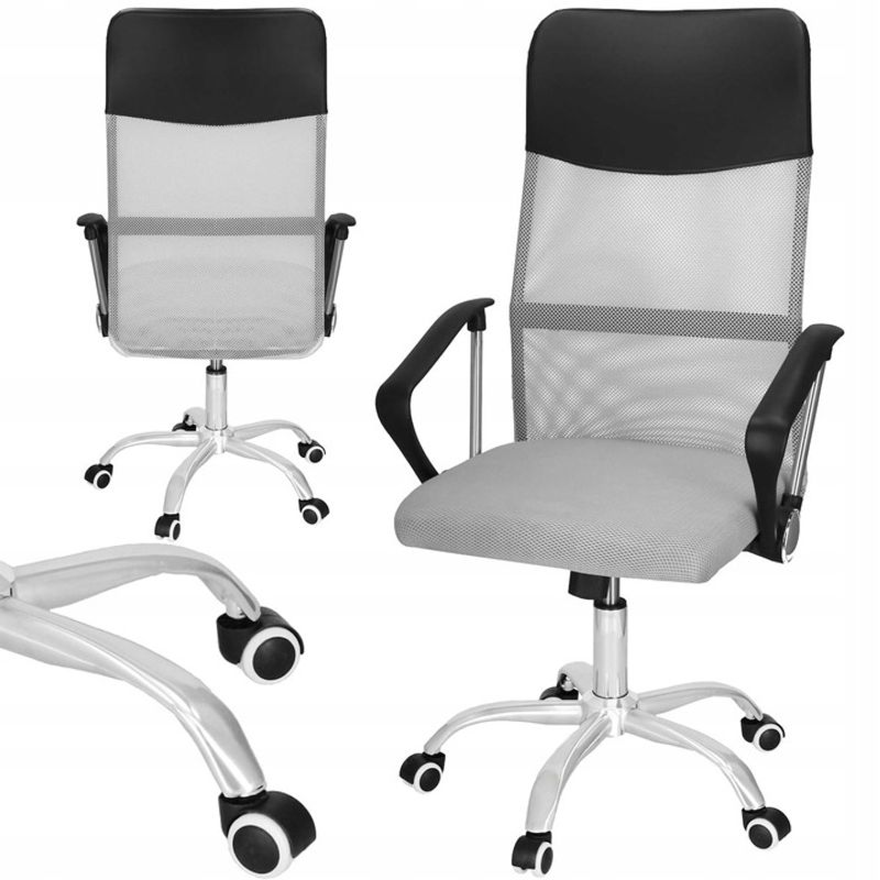 Casa si Gradina - Mobilier - Scaune si fotolii - Scaune - Scaun de birou ergonomic cu reglaj pe inaltime, material tip mesh si ecopiele, 58x60x117 cm, gri - Infinity.ro