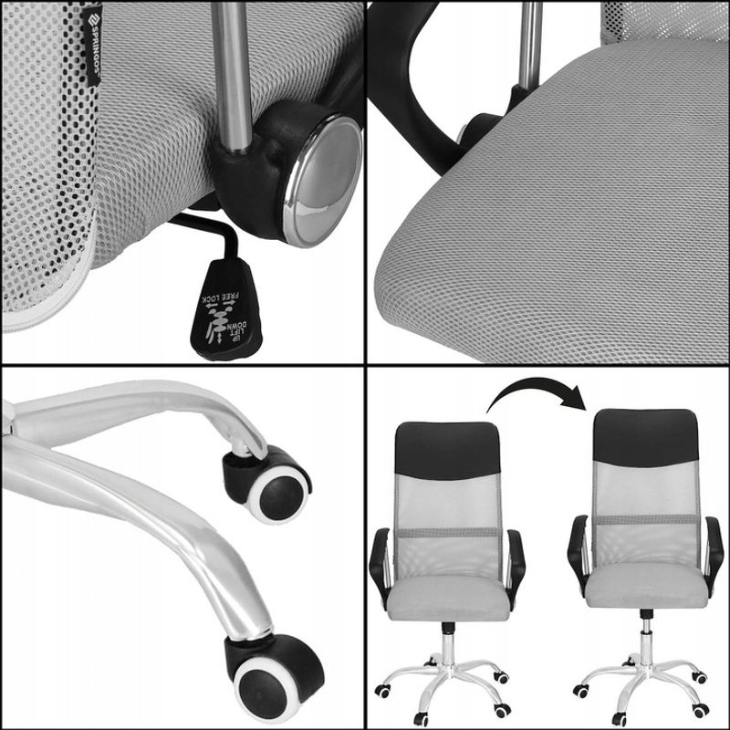 Casa si Gradina - Mobilier - Scaune si fotolii - Scaune - Scaun de birou ergonomic cu reglaj pe inaltime, material tip mesh si ecopiele, 58x60x117 cm, gri - Infinity.ro