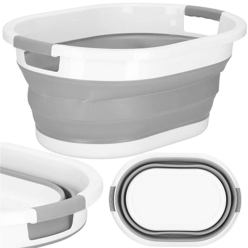 Market - Spalare si intretinere rufe - Uscatoare de rufe si accesorii - Cos de rufe pliabil tip lighean, cu manere, din plastic si silicon, 62x44x28cm, 39litri, gri - Infinity.ro