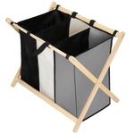 Market - Spalare si intretinere rufe - Uscatoare de rufe si accesorii - Cos de rufe cu 3 compartimente, cadru din lemn, 67x43x55 cm, 105 litri - Infinity.ro