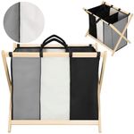 Market - Spalare si intretinere rufe - Uscatoare de rufe si accesorii - Cos de rufe cu 3 compartimente, cadru din lemn, 67x43x55 cm, 105 litri - Infinity.ro