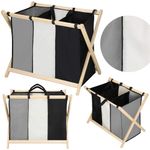 Market - Spalare si intretinere rufe - Uscatoare de rufe si accesorii - Cos de rufe cu 3 compartimente, cadru din lemn, 67x43x55 cm, 105 litri - Infinity.ro
