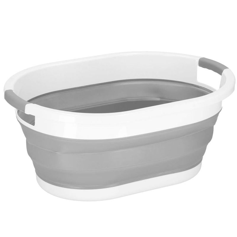 Market - Spalare si intretinere rufe - Uscatoare de rufe si accesorii - Cos de rufe pliabil tip lighean, cu manere, din plastic si silicon, 62x44x28cm, 39litri, gri - Infinity.ro