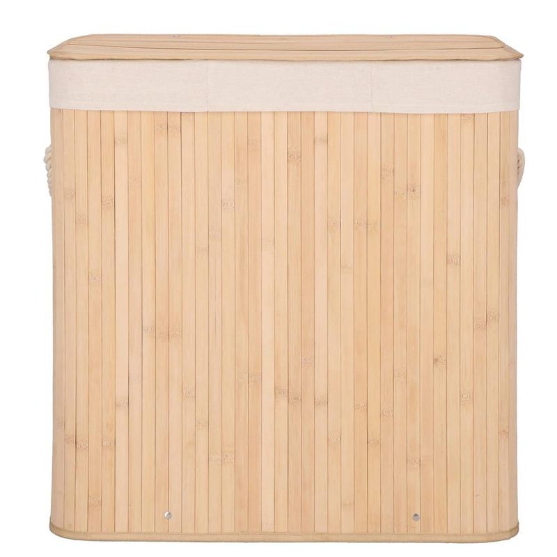 Market - Spalare si intretinere rufe - Uscatoare de rufe si accesorii - Cos de rufe din bambus, pliabil, cu captuseala detasabila lavabila, 3 compartimente, 150L, 63x42x62cm, maro - Infinity.ro