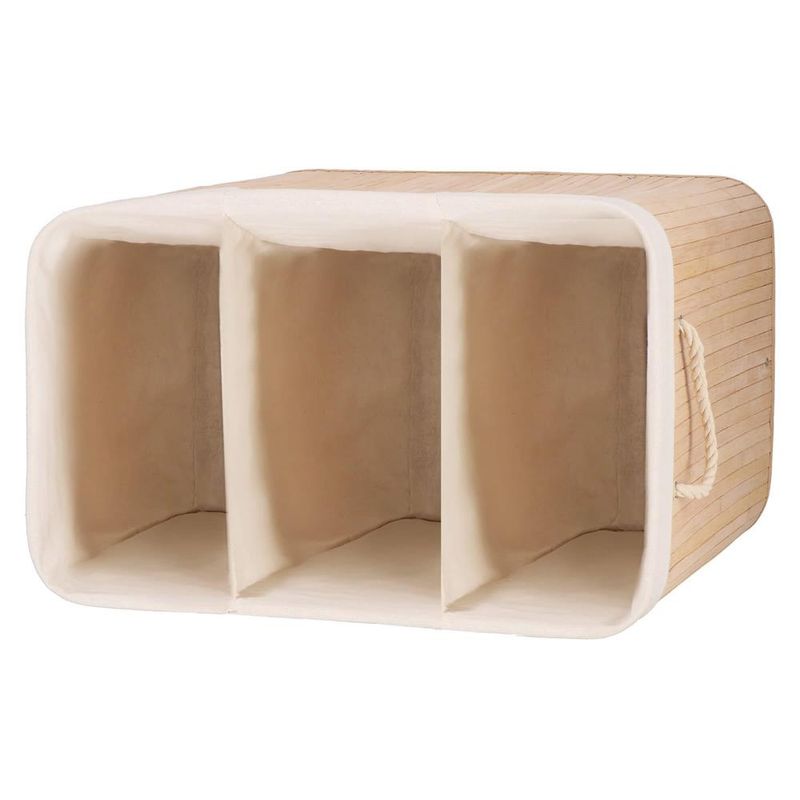 Market - Spalare si intretinere rufe - Uscatoare de rufe si accesorii - Cos de rufe din bambus, pliabil, cu captuseala detasabila lavabila, 3 compartimente, 150L, 63x42x62cm, maro - Infinity.ro
