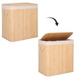 Market - Spalare si intretinere rufe - Uscatoare de rufe si accesorii - Cos de rufe din bambus, pliabil, cu captuseala detasabila lavabila, 3 compartimente, 150L, 63x42x62cm, maro - Infinity.ro
