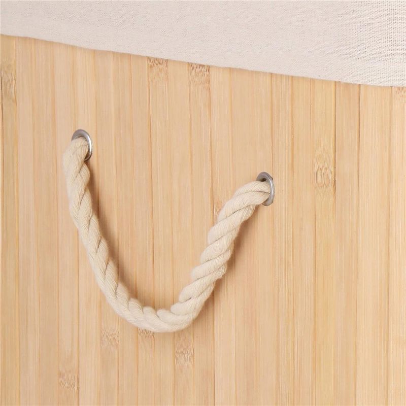 Market - Spalare si intretinere rufe - Uscatoare de rufe si accesorii - Cos de rufe din bambus, pliabil, cu captuseala detasabila lavabila, 3 compartimente, 150L, 63x42x62cm, maro - Infinity.ro